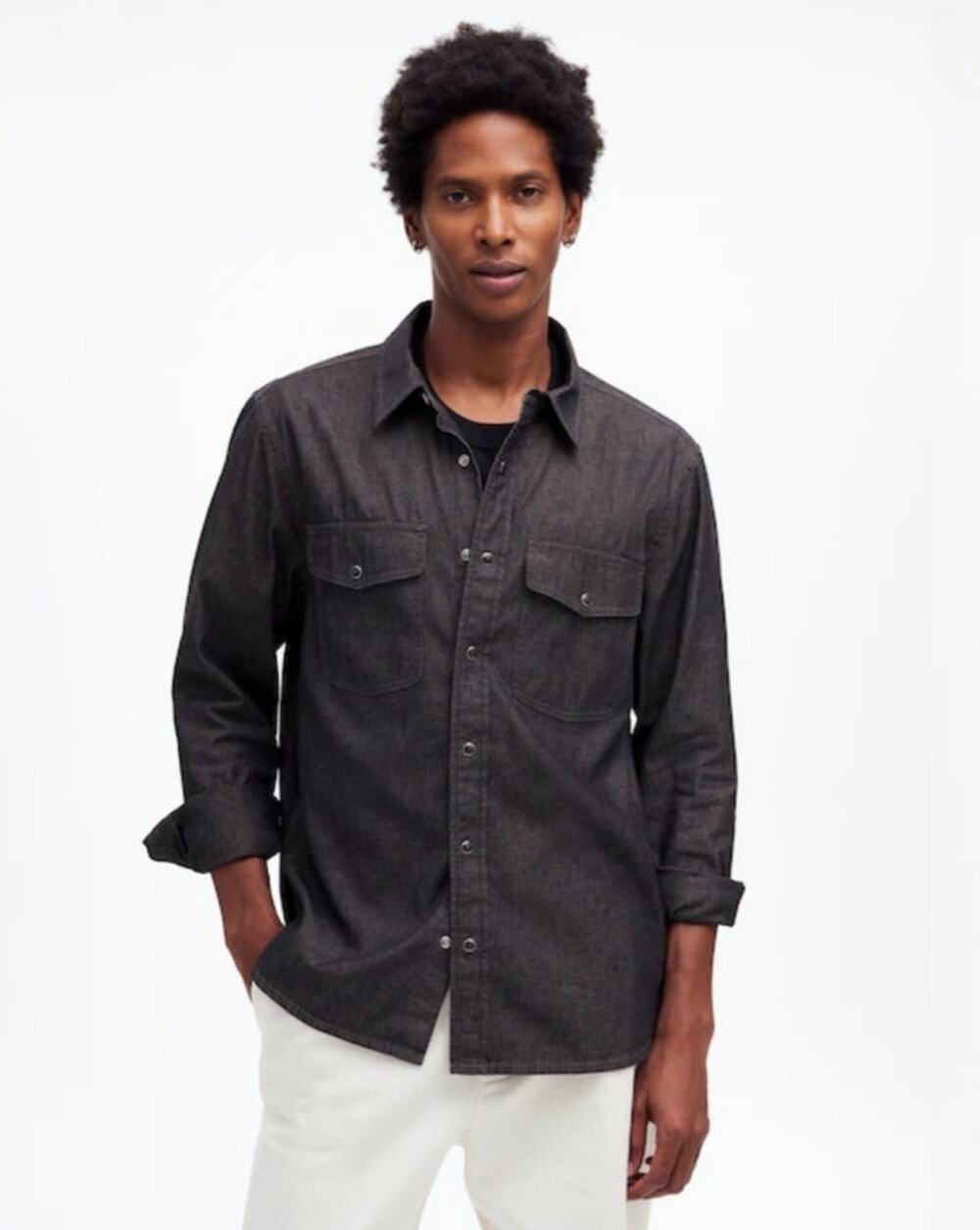 Madewell Western Easy Shirt Chambray Snap Front Kennedale Wash XL Black / Gray